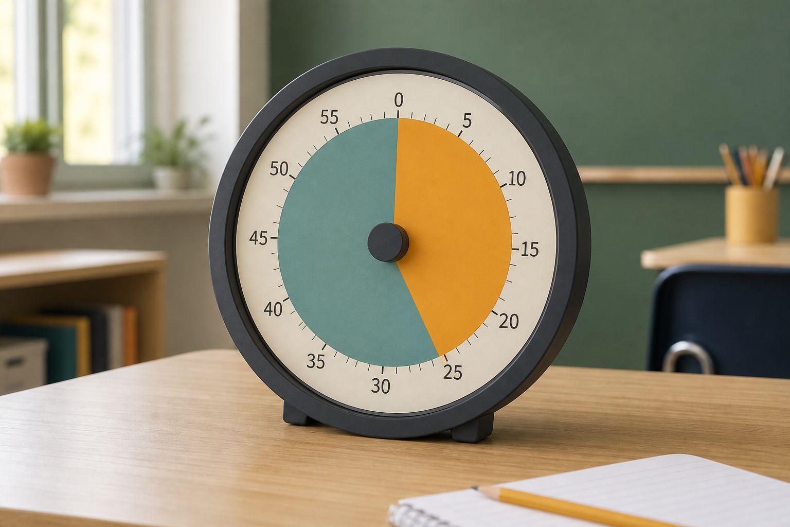 QuietDisk 8-inch visual countdown timer on a student desk
